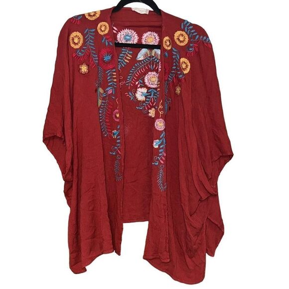 ALTER’D STATE Kimono Top Open Front Floral Embroidered Burn Red S/M - Picture 3 of 8
